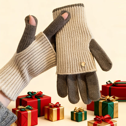 Gants tricotés bicolores convertibles avec mitaines rabattables pour femme