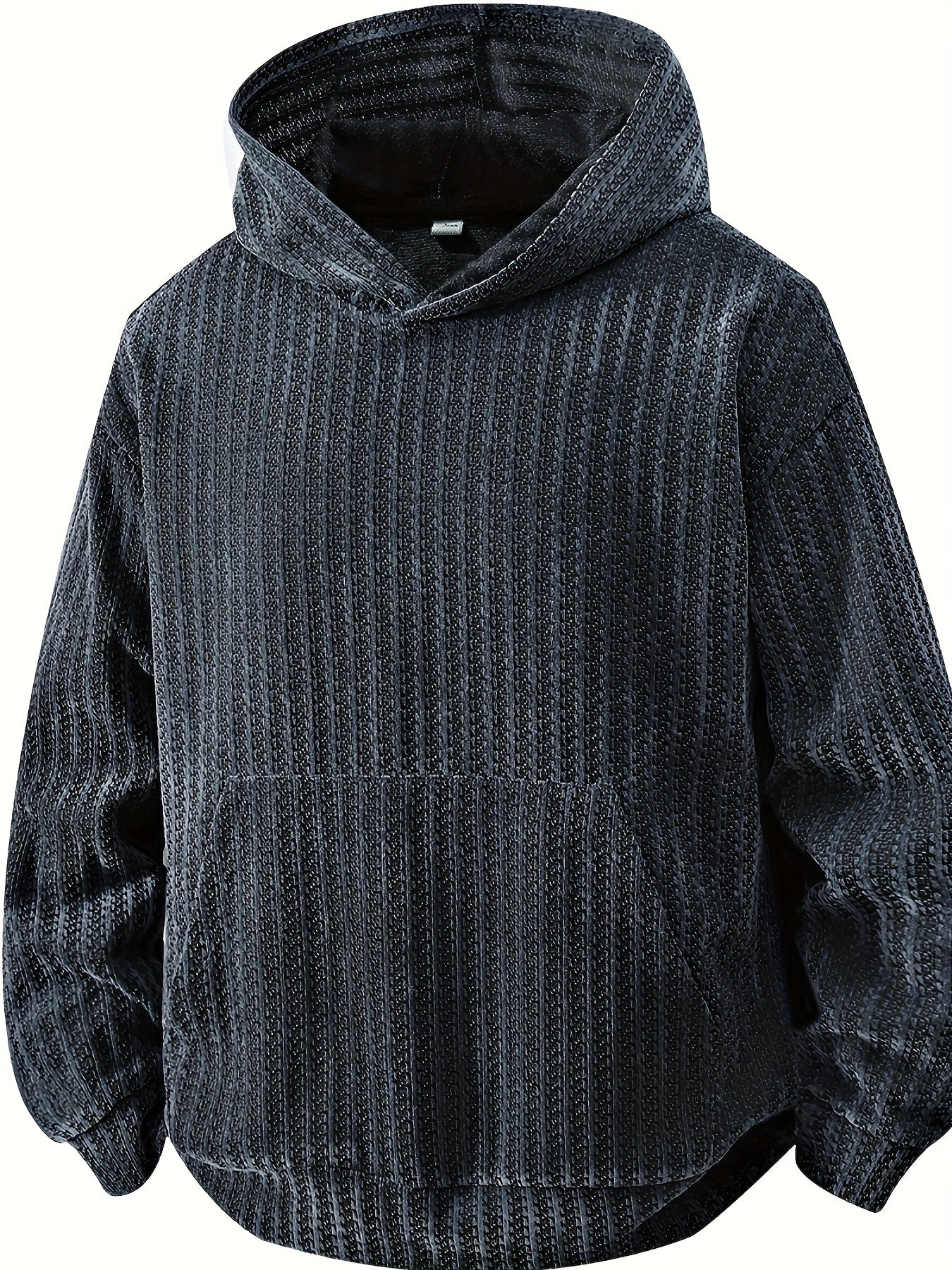 Sweat à Capuche Texturé Noir Oversize avec Poche Kangourou pour Homme