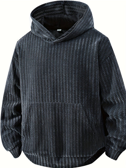 Sweat à Capuche Texturé Noir Oversize avec Poche Kangourou pour Homme