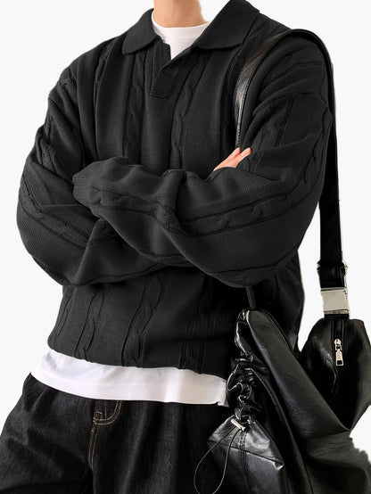 Maglione polo casual da uomo stile intrecciato maniche lunghe per tempo libero e uscite