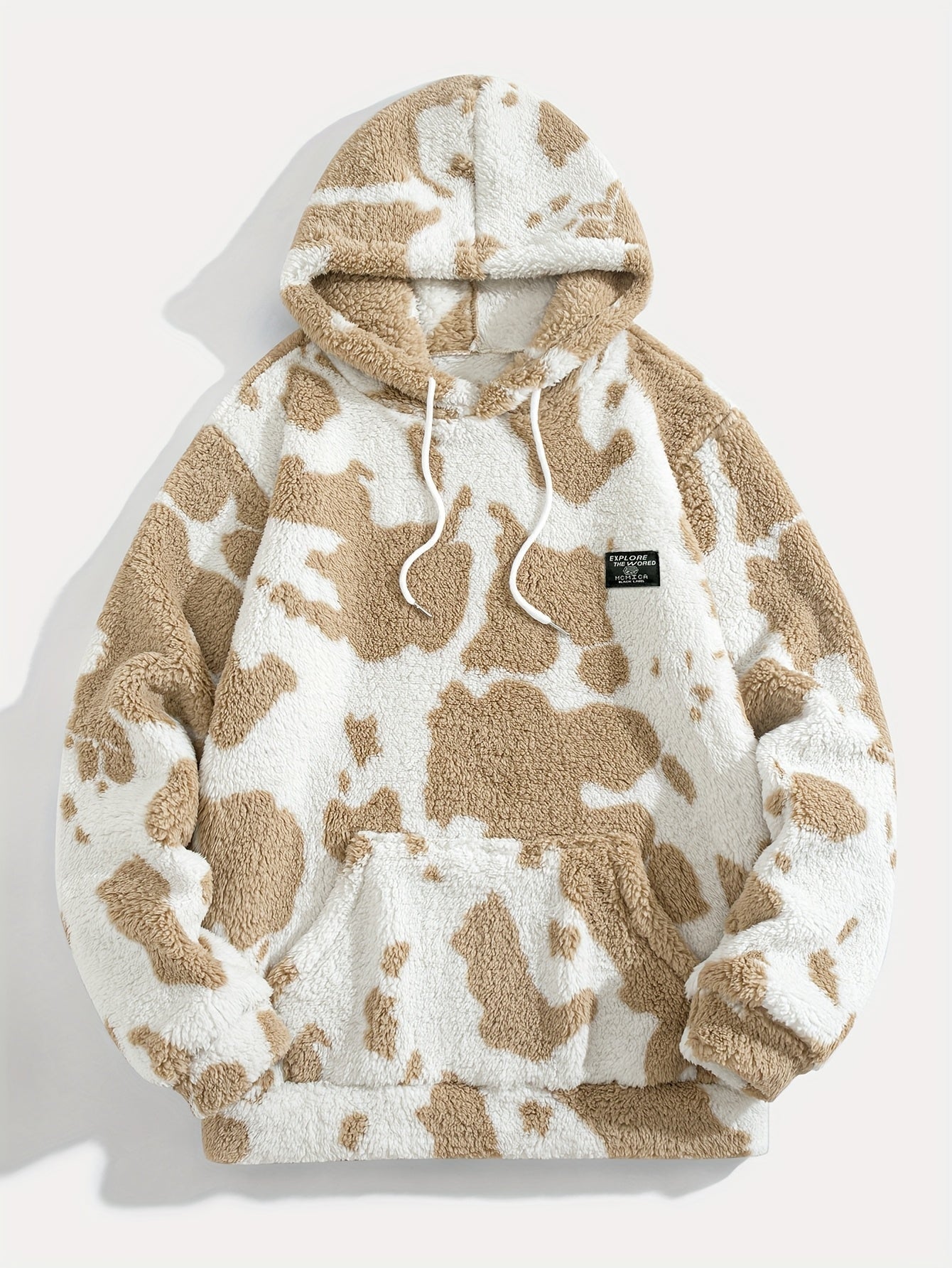 Sweat à capuche Sherpa motif peau de vache bicolore avec poche kangourou