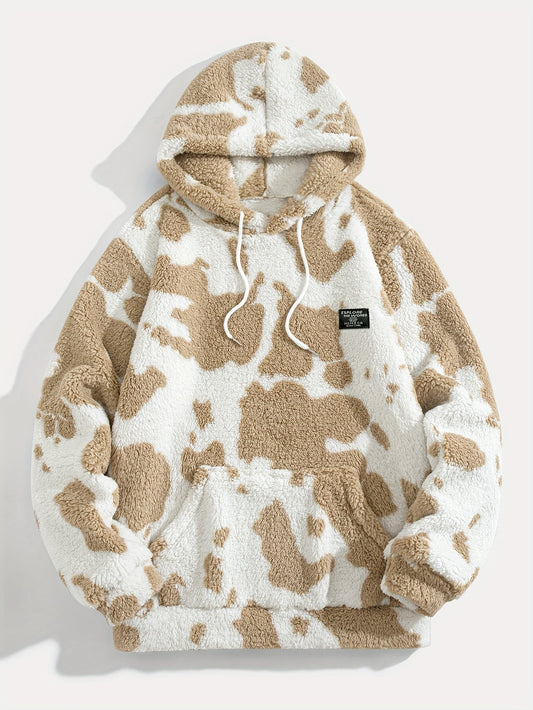 Sweat à capuche Sherpa motif peau de vache bicolore avec poche kangourou
