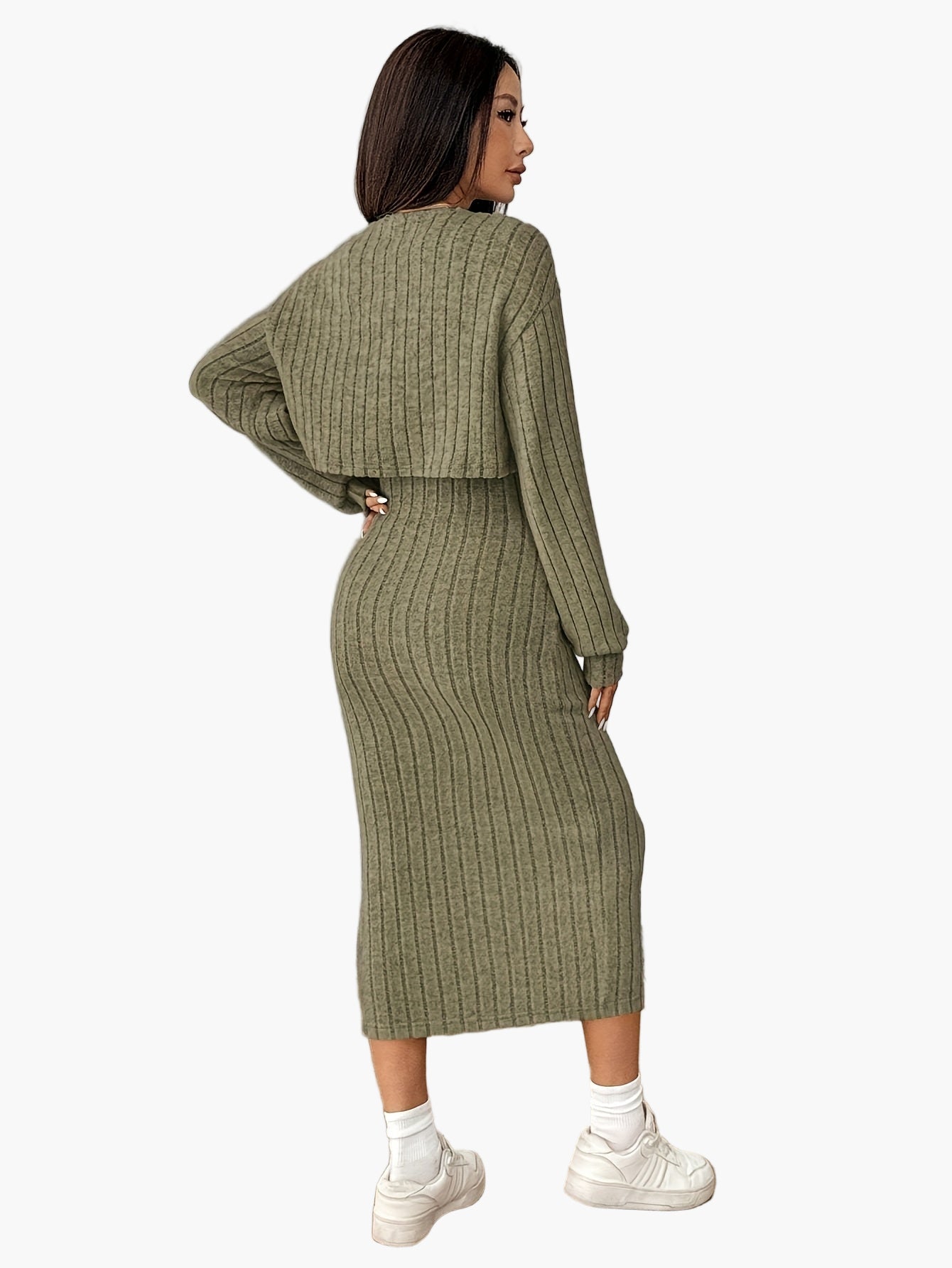 Completo Donna Elegante Due Pezzi Maglione con Bottoni e Gonna Lunga Stile Casual Primavera Autunno