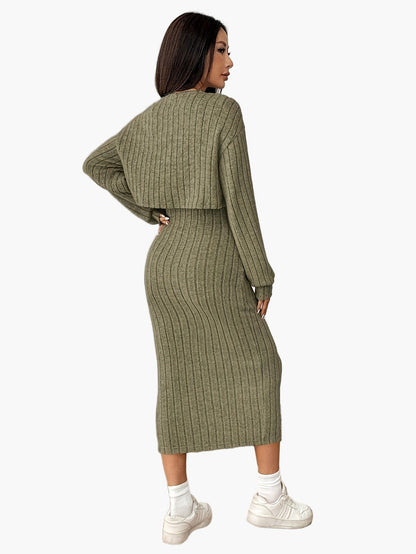 Completo Donna Elegante Due Pezzi Maglione con Bottoni e Gonna Lunga Stile Casual Primavera Autunno