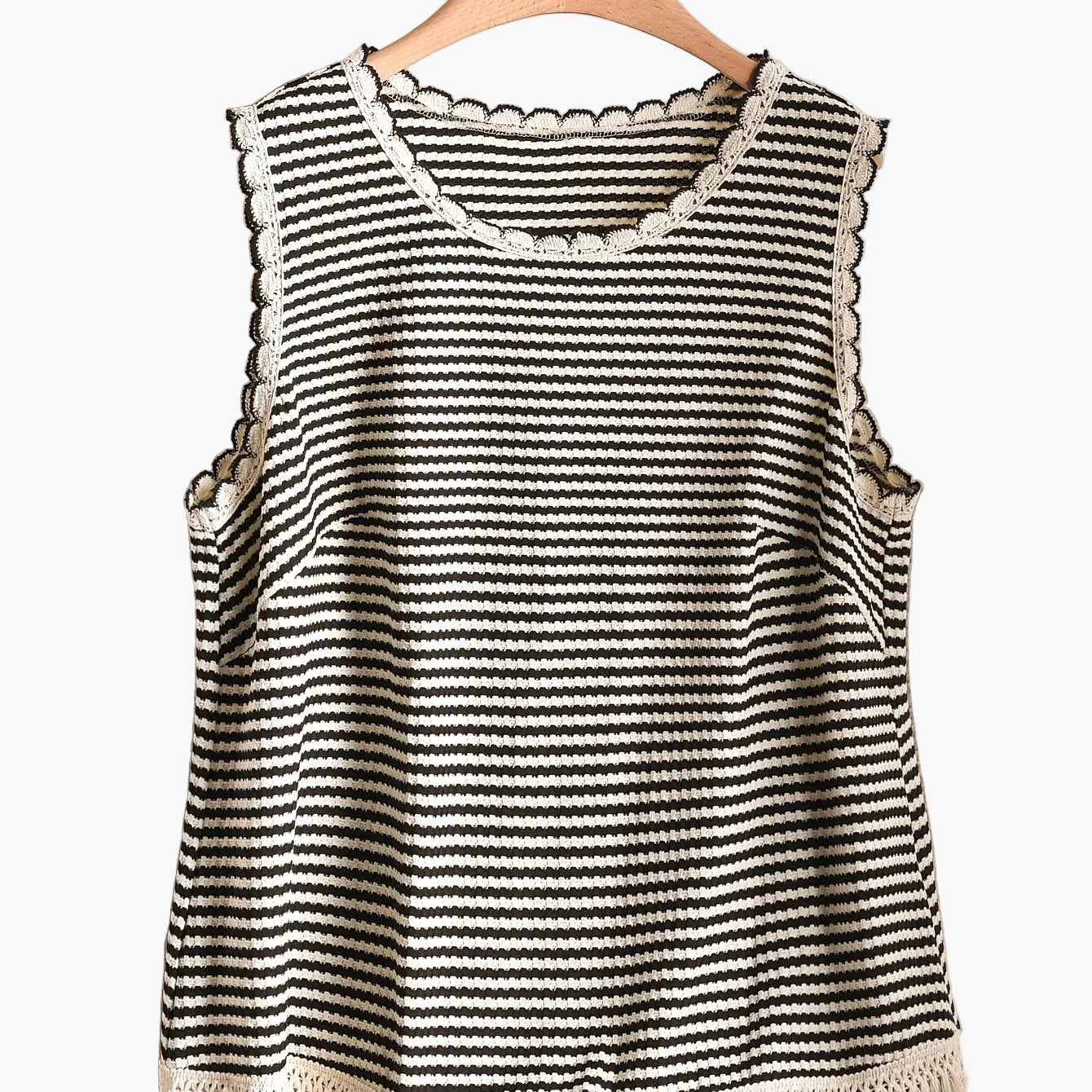 Dames tanktop grote maat elegante stijl met strepen en franjes, voor lente en zomer