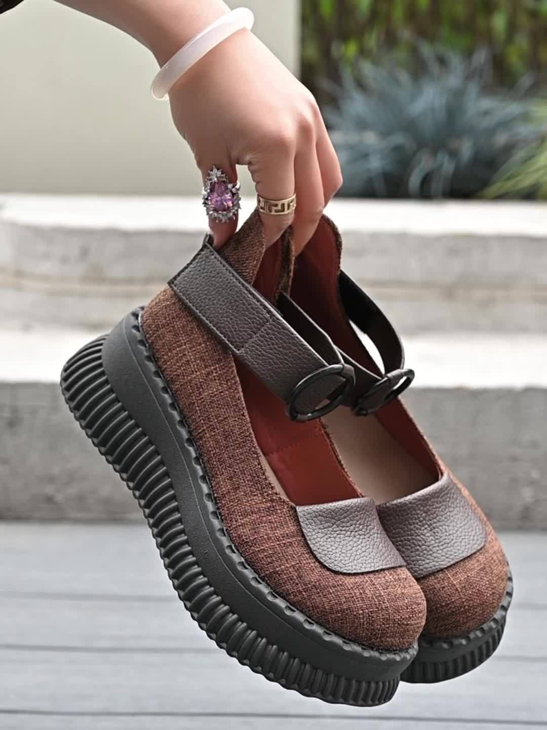 Chaussures bateau vintage pour femme à bout rond et bride boucle – Style décontracté