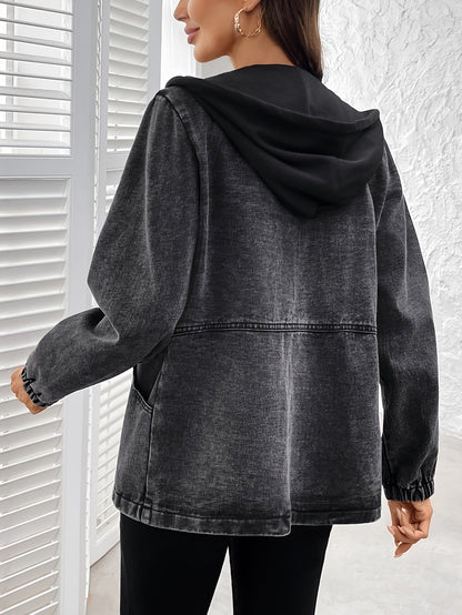Veste à capuche femme gris délavé zippée poches à rabat