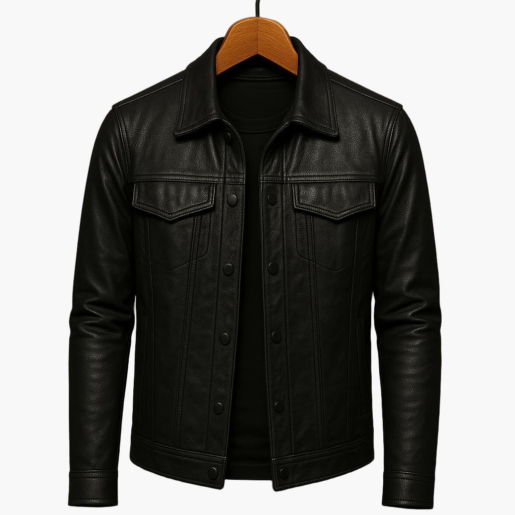 Herrjacka i motorcykelstil med modern skärning för en urban och elegant look