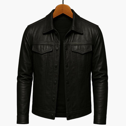 Herrjacka i motorcykelstil med modern skärning för en urban och elegant look