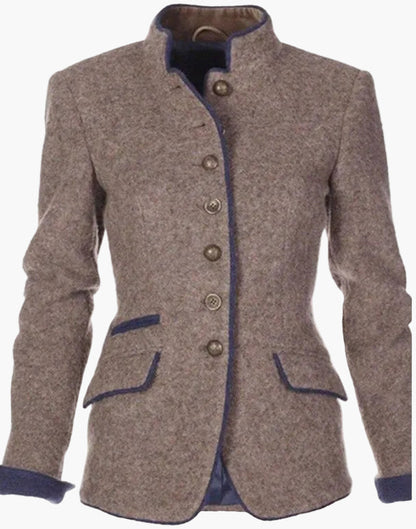 Chaqueta elegante con cuello alto estilo sastre para mujer – Ideal para el trabajo o salidas