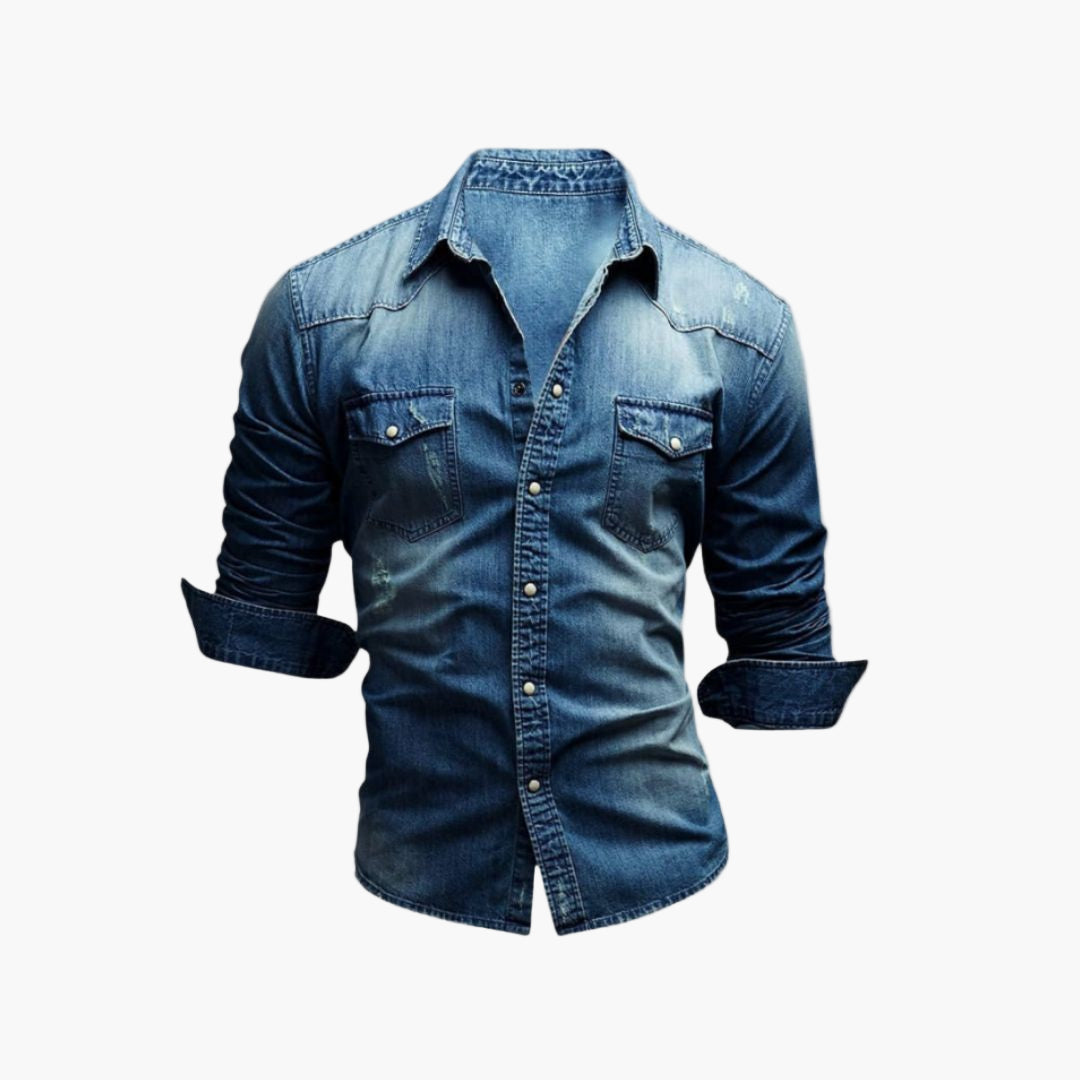 Western-Herrenhemd im Denim-Stil mit Druckknöpfen – Trendige Freizeitmode