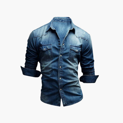 Western-Herrenhemd im Denim-Stil mit Druckknöpfen – Trendige Freizeitmode