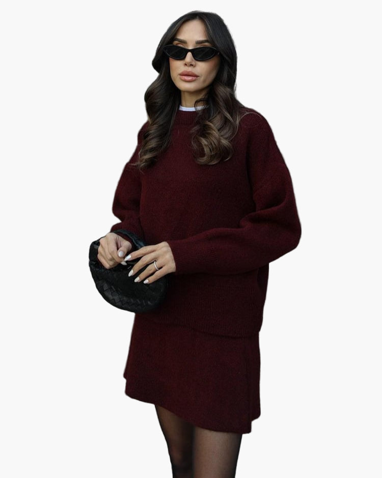 Ensemble Femme Élégant Pull et Jupe Style Décontracté Chic Automne Hiver
