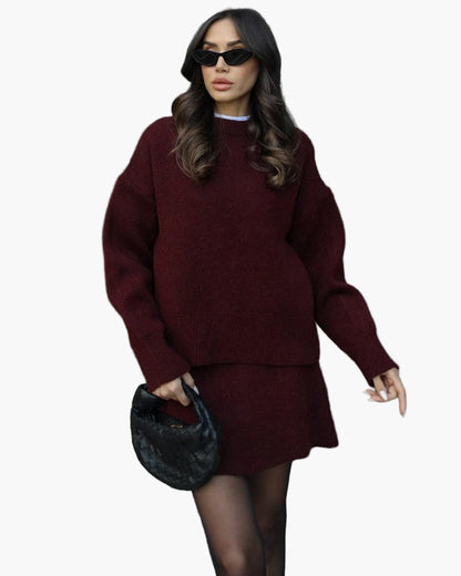 Ensemble Femme Élégant Pull et Jupe Style Décontracté Chic Automne Hiver
