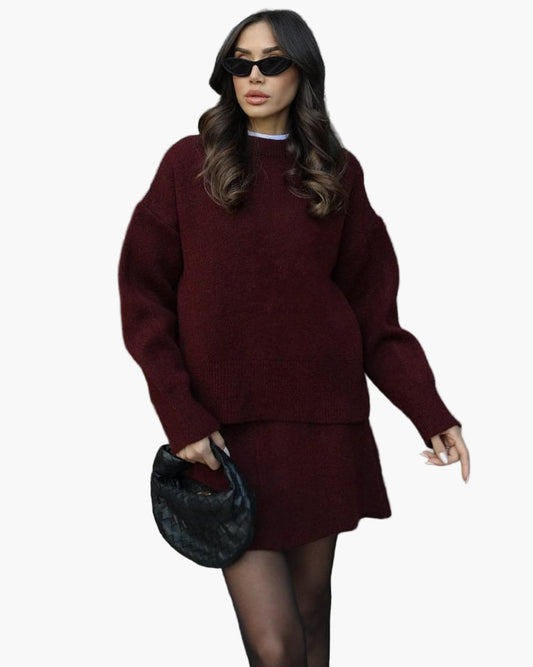 Ensemble Femme Élégant Pull et Jupe Style Décontracté Chic Automne Hiver
