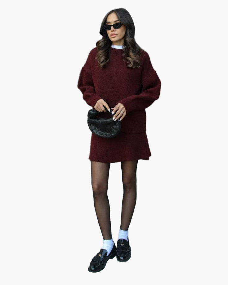 Ensemble Femme Élégant Pull et Jupe Style Décontracté Chic Automne Hiver