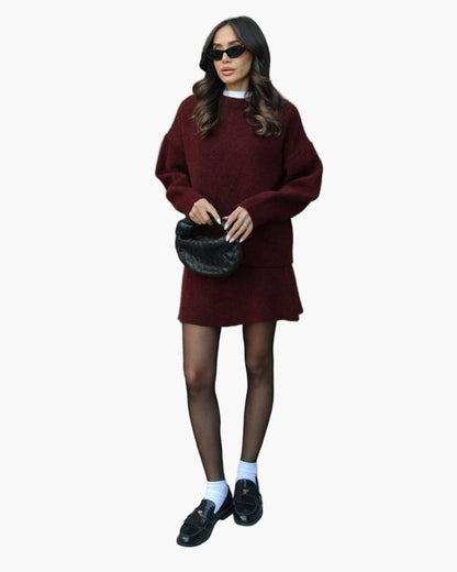 Ensemble Femme Élégant Pull et Jupe Style Décontracté Chic Automne Hiver