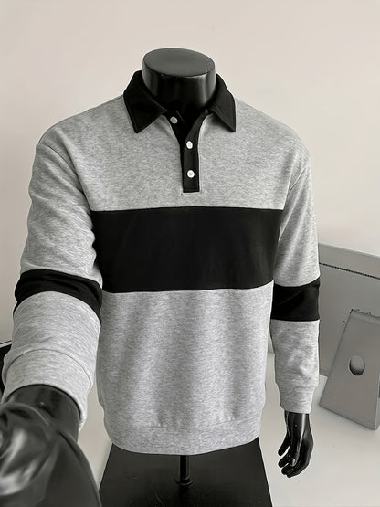 Polo à manches longues homme bicolore rayé col noir