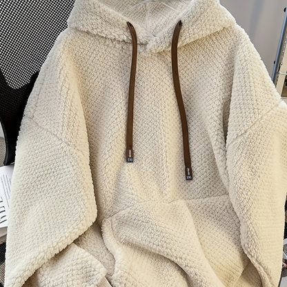 Sweat à Capuche Doux Effet Peluche Vert Militaire avec Cordon Contrastant