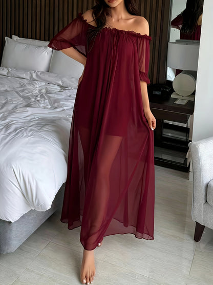Chemise de nuit longue élégante à épaules dénudées pour femme, style romantique, usage quotidien ou détente