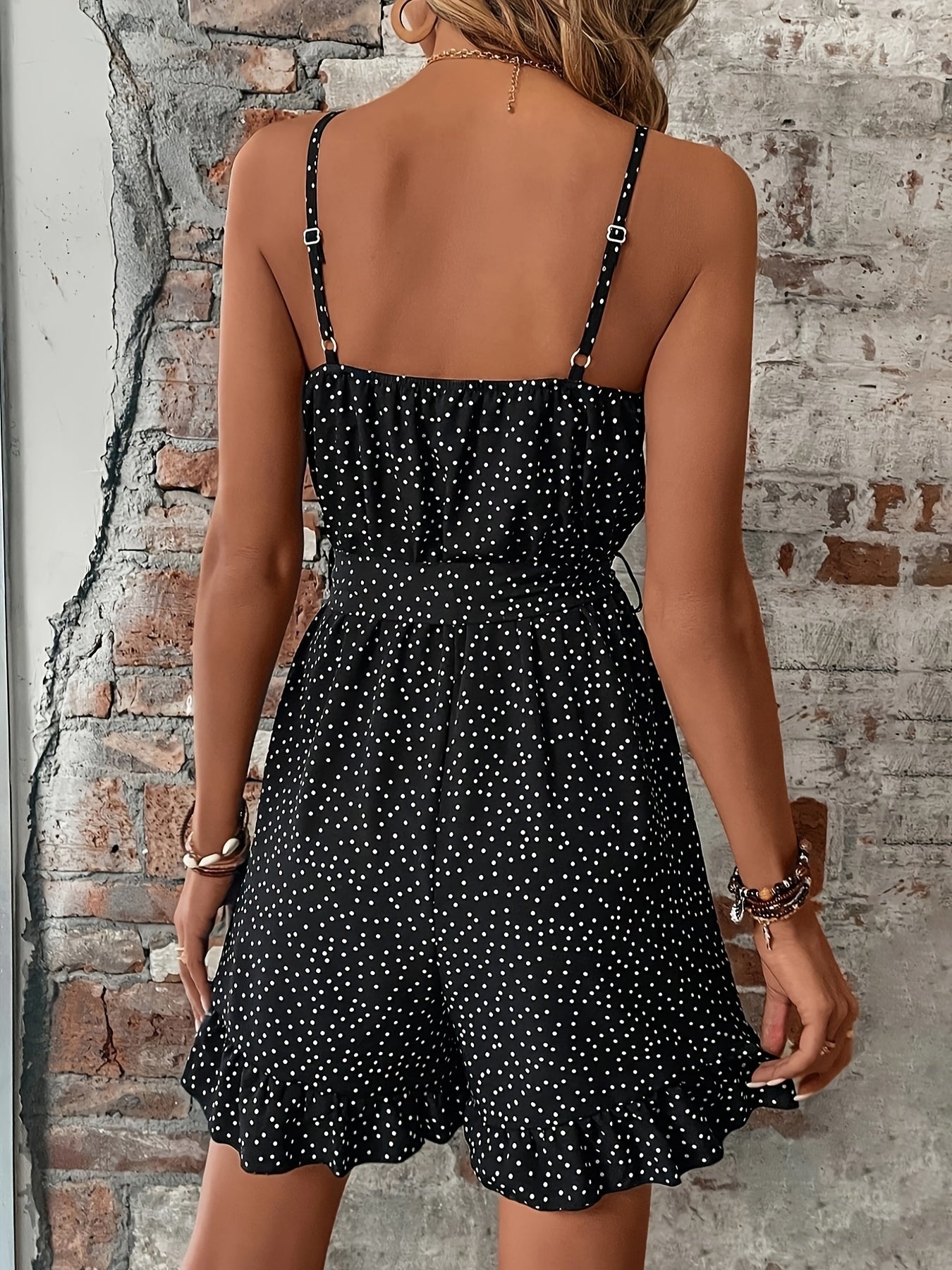 Combishort Femme Élégante à Pois Style Été pour Sorties et Vacances