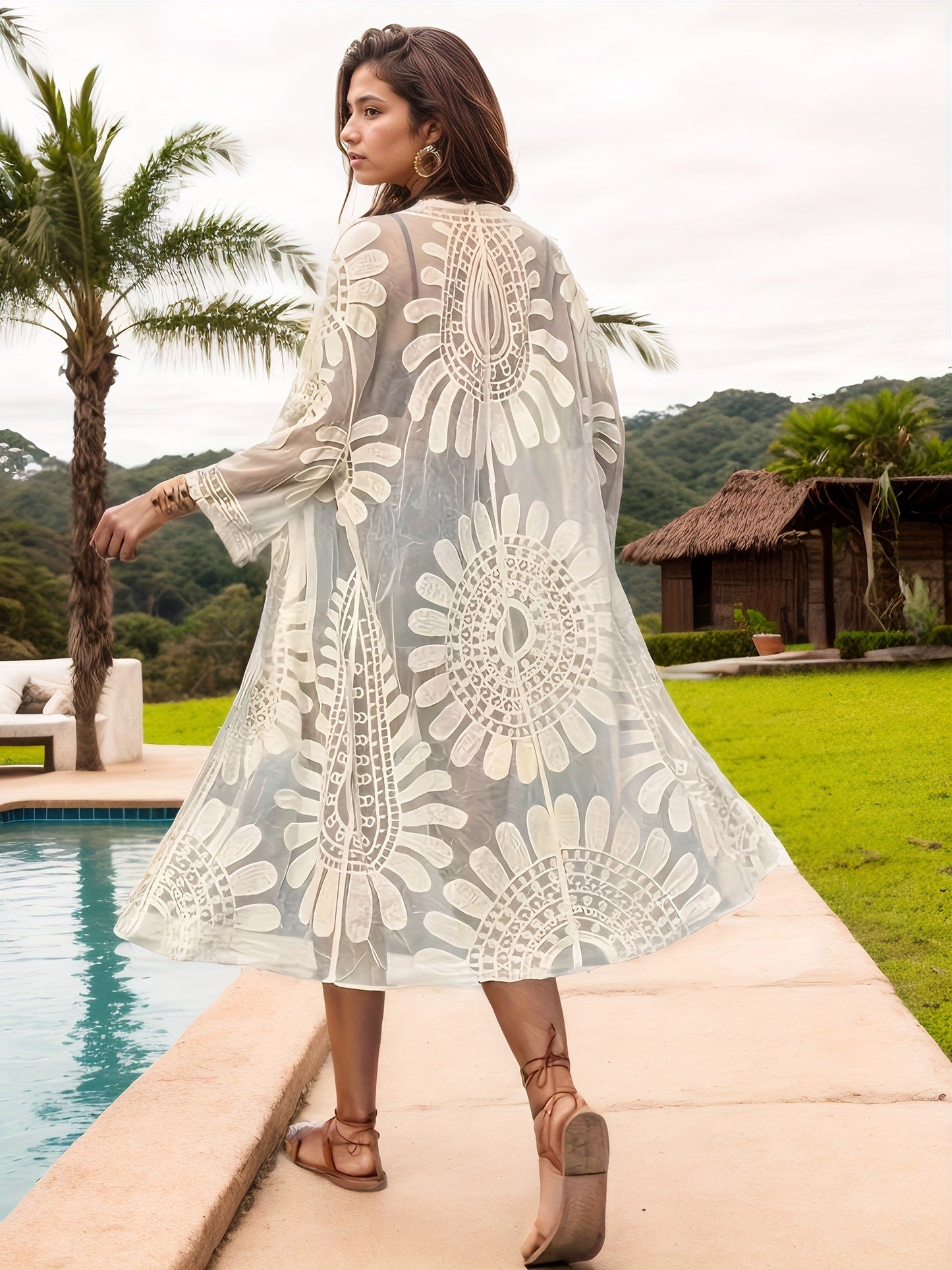 Kimono lungo bohémien da donna – stile elegante da spiaggia e ricamato, perfetto per le vacanze