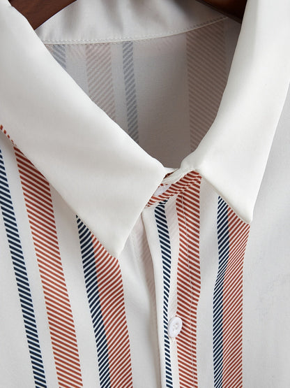 Ensemble décontracté à rayures pour homme, style vacances, chemise à manches courtes et short