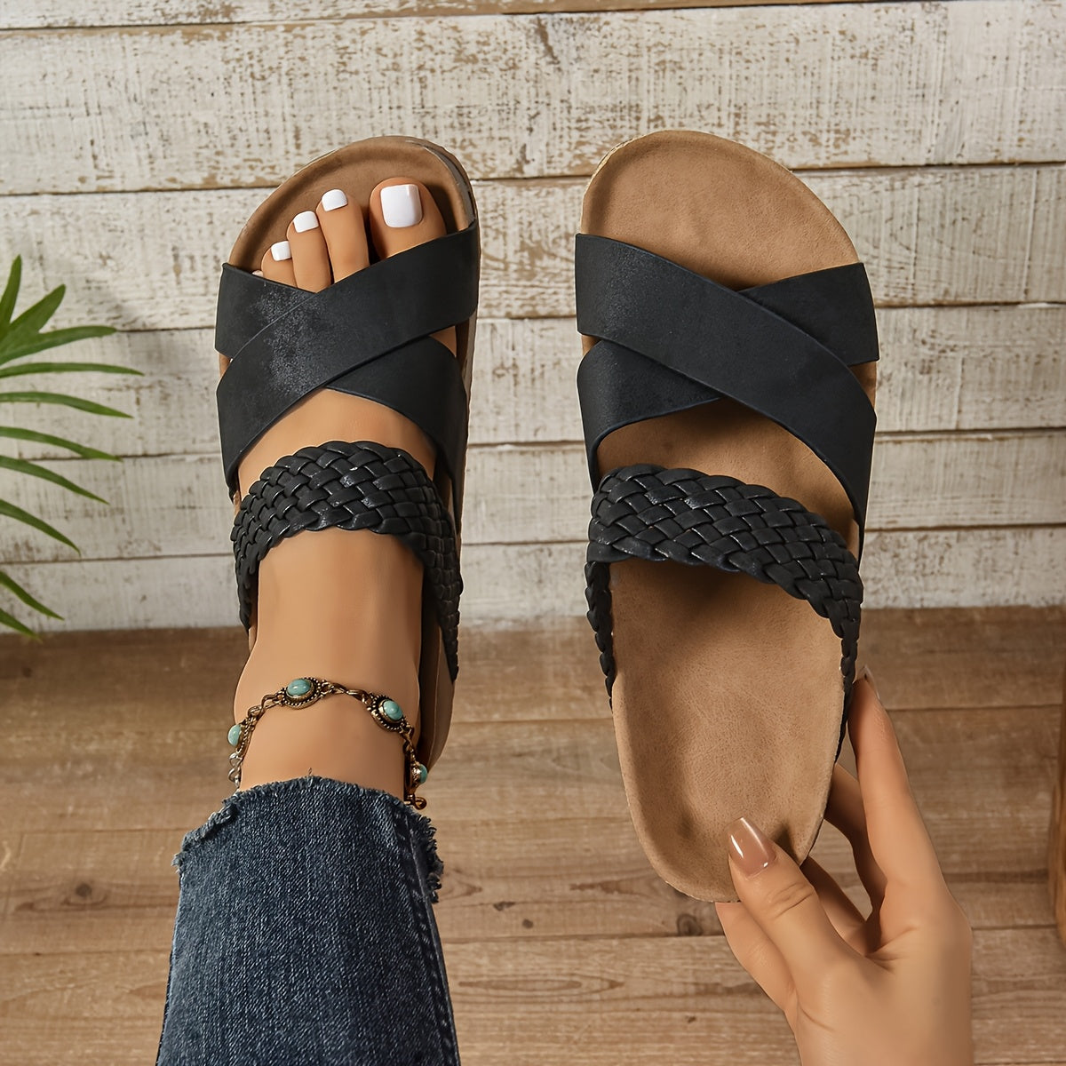 Dames sleehakken in bohemien stijl met gekruiste bandjes voor zomer en vrije tijd