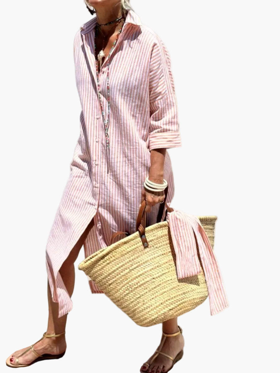 Robe Chemise à Rayures Élégante Femme Style Décontracté Chic pour Sorties et Vacances