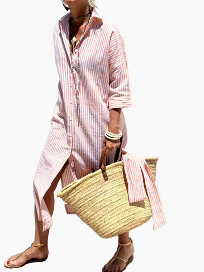 Robe Chemise à Rayures Élégante Femme Style Décontracté Chic pour Sorties et Vacances
