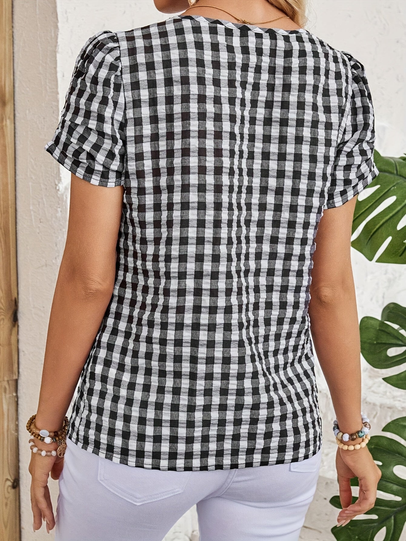 Blouse à carreaux vichy style élégant pour femme - idéale pour le printemps et l'été