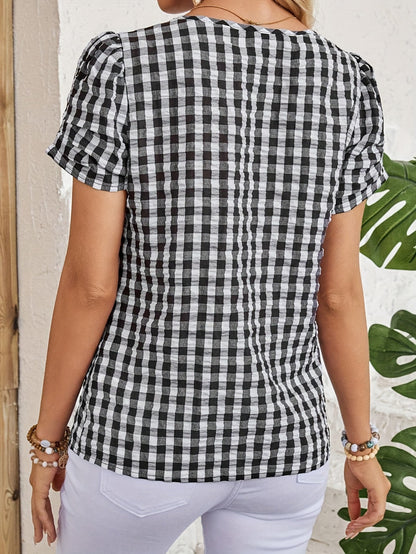 Blouse à carreaux vichy style élégant pour femme - idéale pour le printemps et l'été