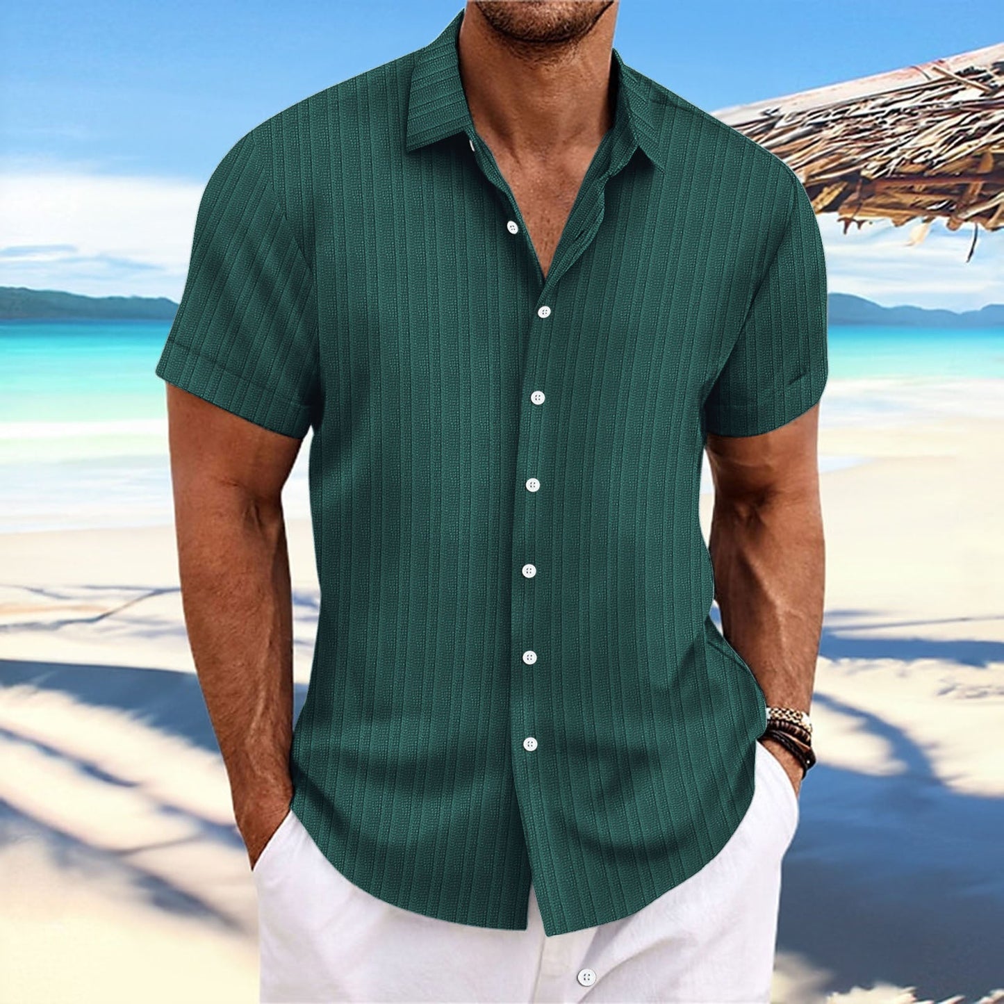 Chemise décontractée à rayures pour homme – Style estival chic, idéale pour la plage ou la ville
