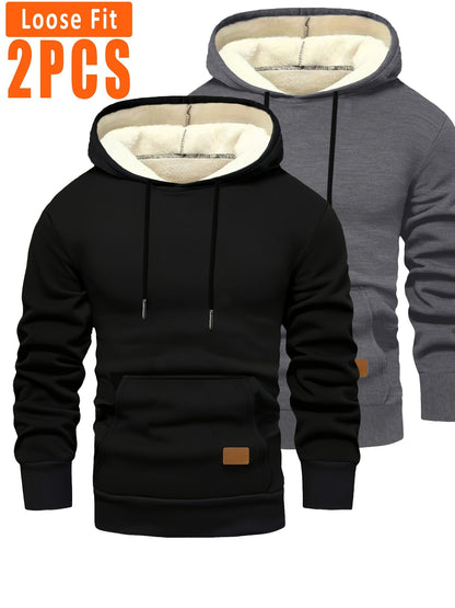 Lot de 2 Hoodies Homme Doublés Polaire Ajustement Ample avec Capuche et Poche Kangourou