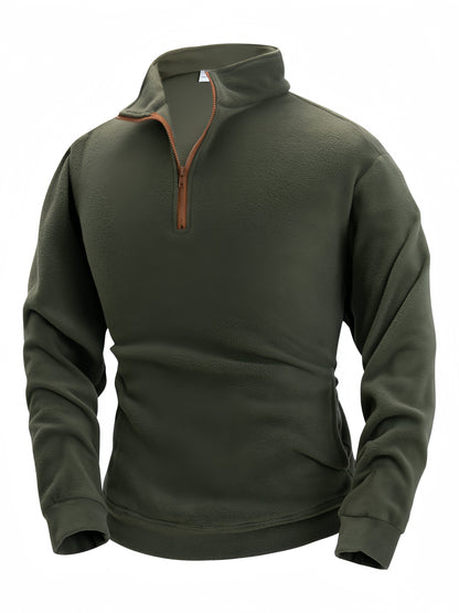 Polaire Homme Col Montant Bleu Marine Fermeture Éclair Marron