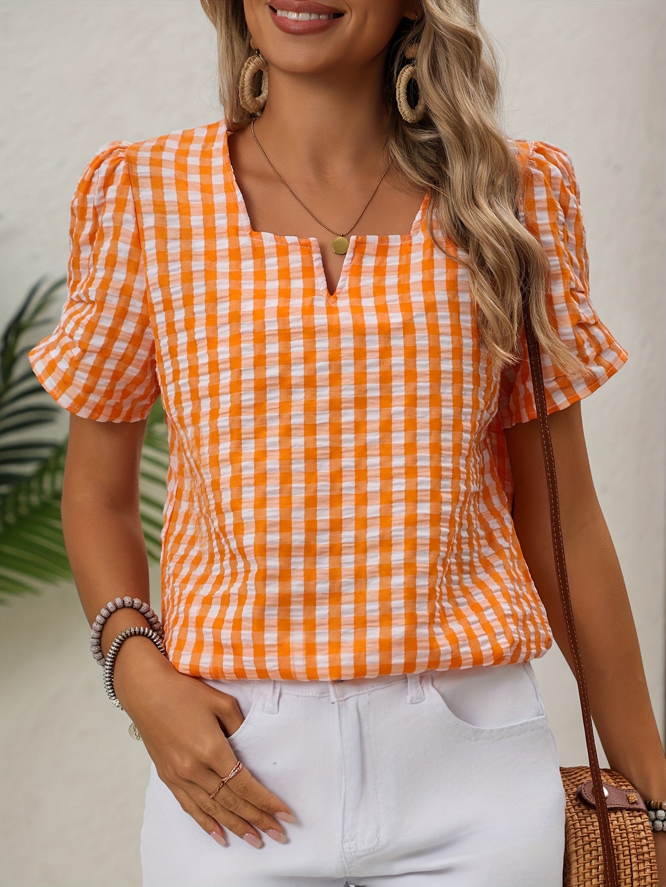 Blouse à carreaux vichy style élégant pour femme - idéale pour le printemps et l'été