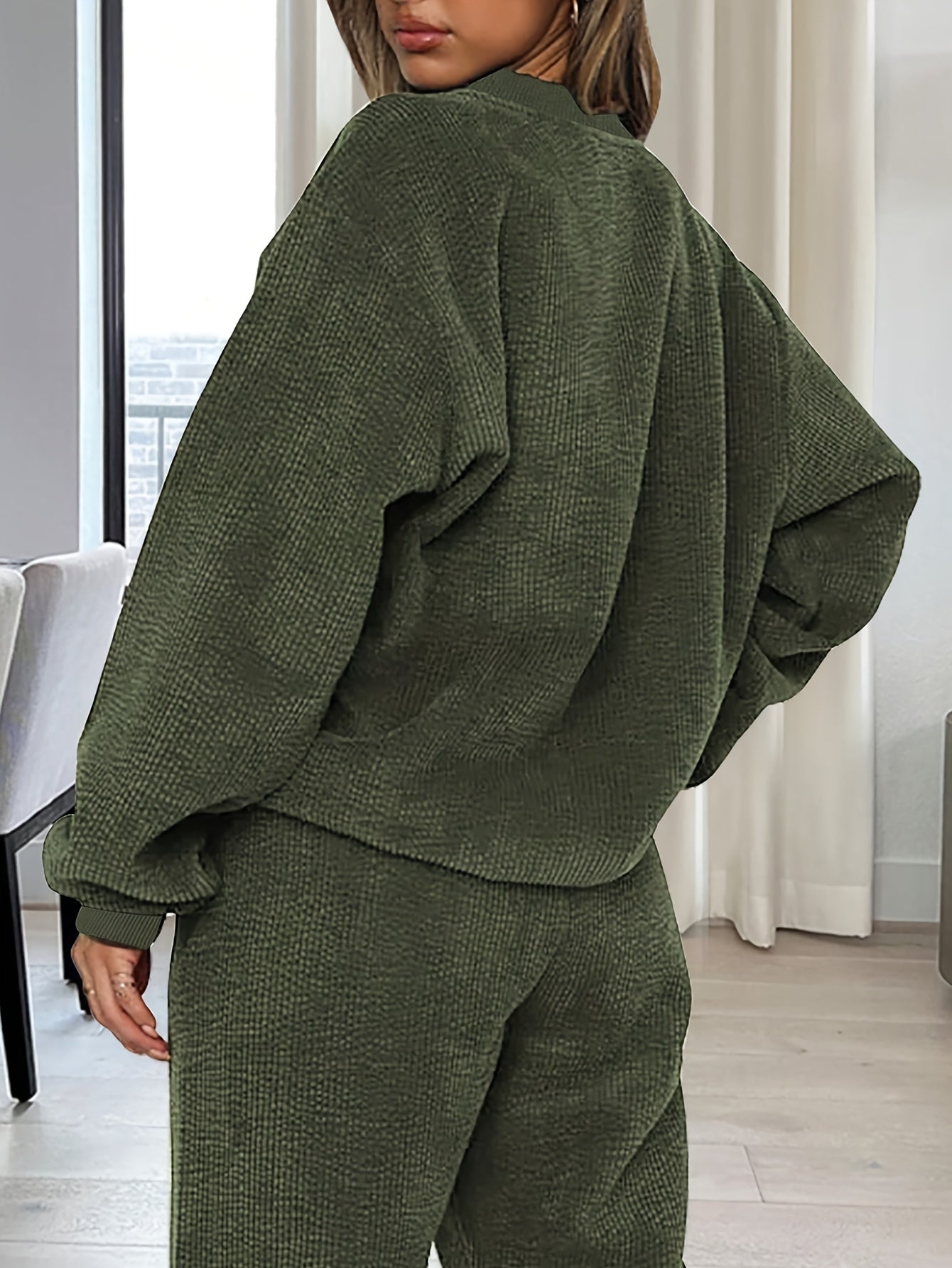 Ensemble Homme Femme Doux Texturé Vert Olive avec Poches