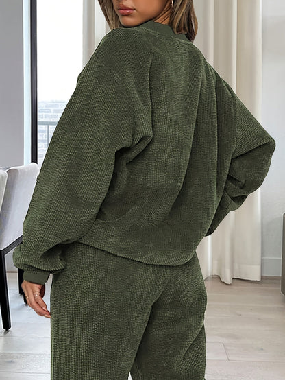 Ensemble Homme Femme Doux Texturé Vert Olive avec Poches