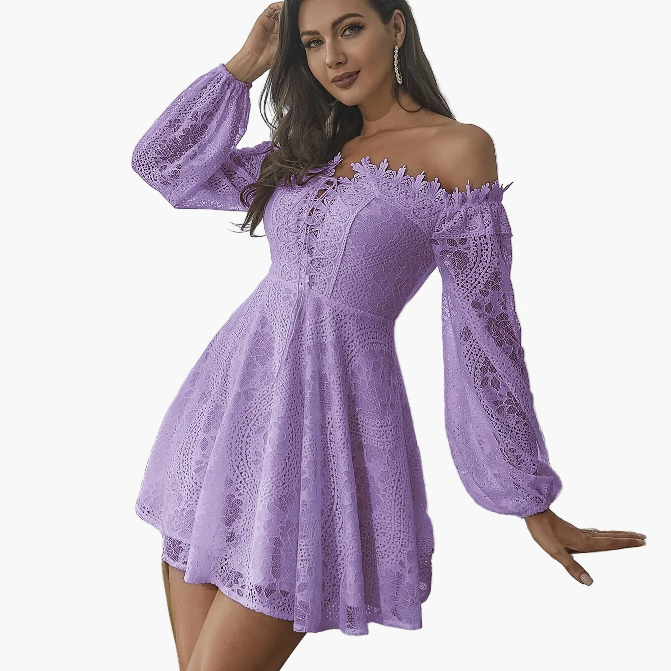 Vestido elegante con hombros descubiertos estilo bohemio para mujer – Noche, cóctel, primavera/verano