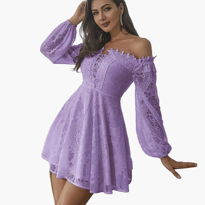 Vestido elegante con hombros descubiertos estilo bohemio para mujer – Noche, cóctel, primavera/verano