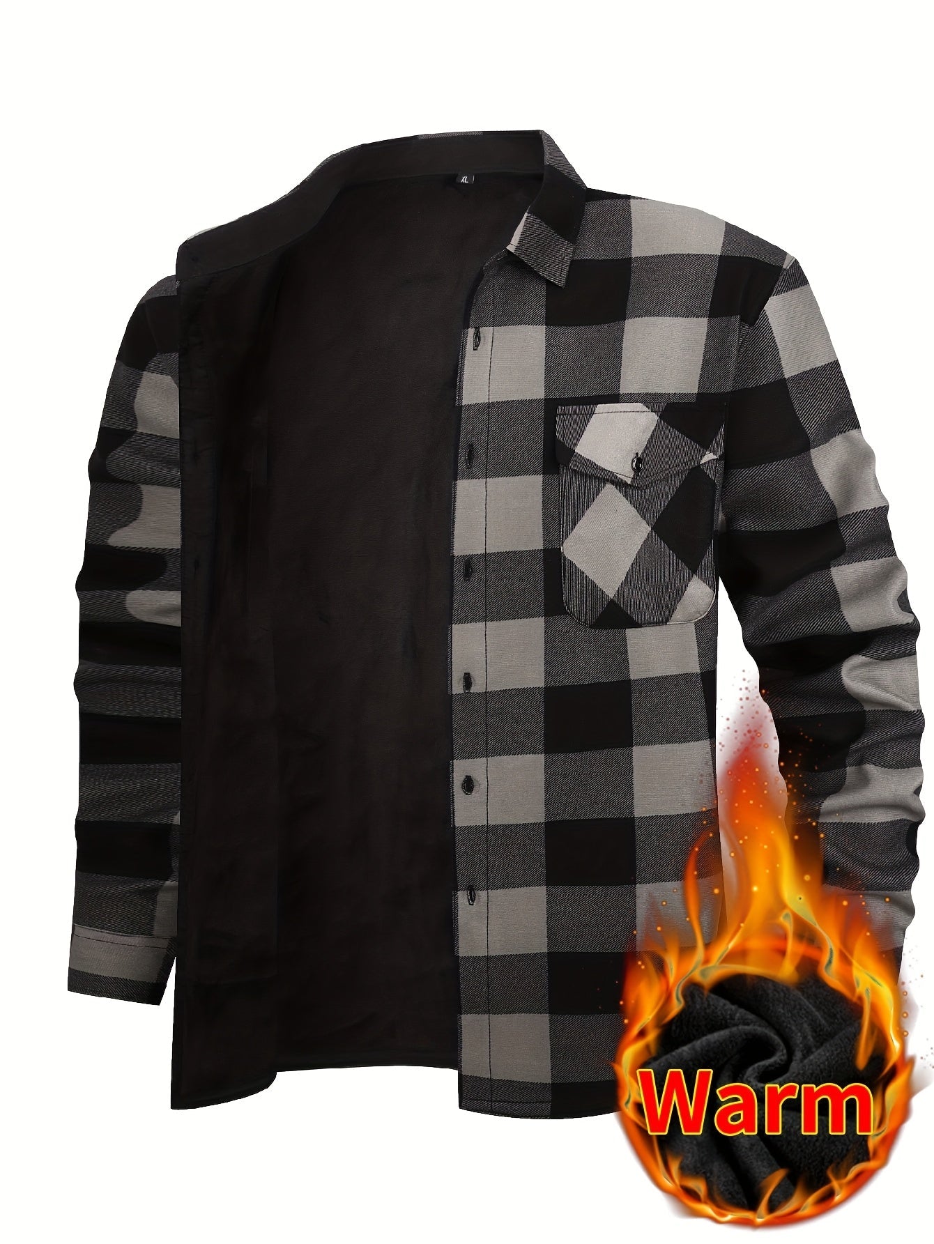 Men's Fleece-Lined Plaid Button-Up Shirt Jacket