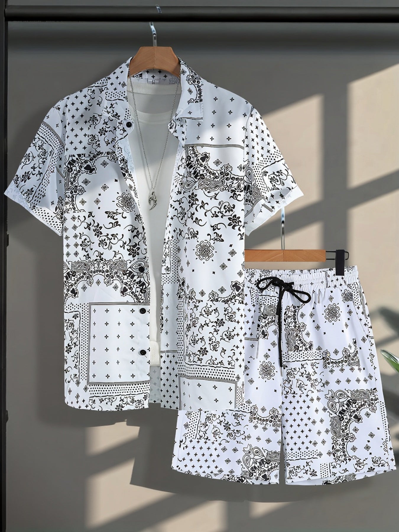 Ensemble chemise et short à motif bandana pour homme, style décontracté été