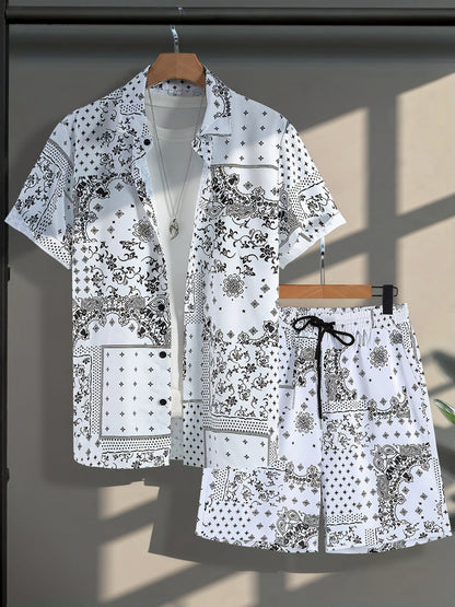 Ensemble chemise et short à motif bandana pour homme, style décontracté été