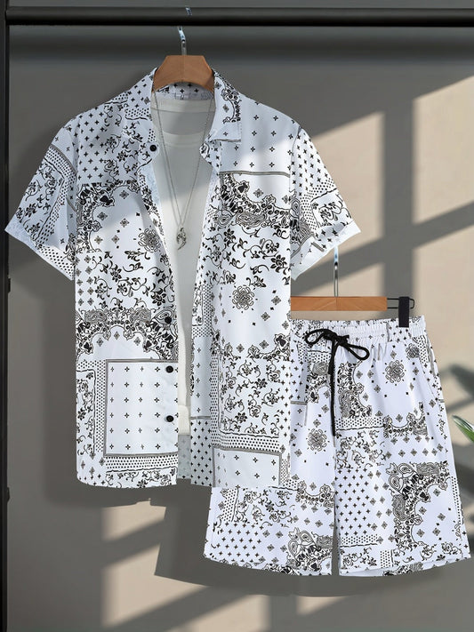 Ensemble chemise et short à motif bandana pour homme, style décontracté été