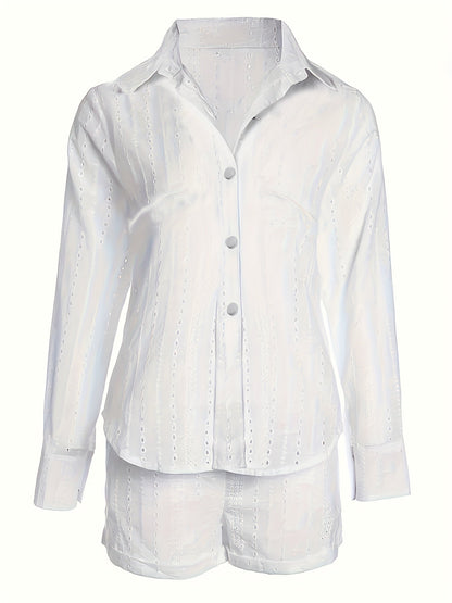 Sæt med skjorte og shorts til kvinder i afslappet, elegant feriestil til sommeren