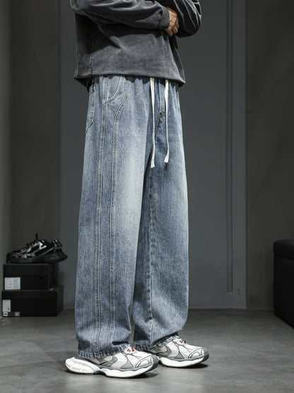 Losvallende brede jeans voor heren, casual stedelijke stijl