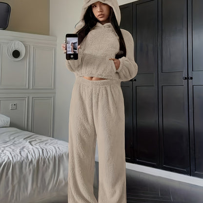 Ensemble d'intérieur Femme Doux à Capuche et Pantalon Large avec Oreilles