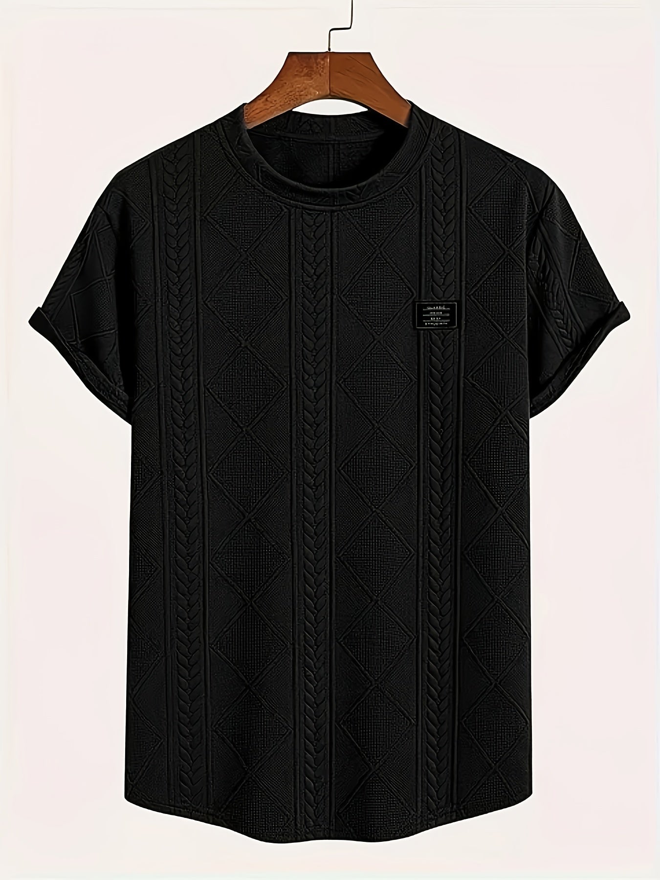 T-shirt homme style casual à motif tricot, col rond, manches courtes, idéal pour l’été
