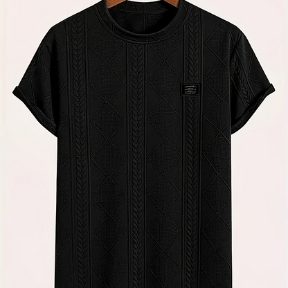 T-shirt homme style casual à motif tricot, col rond, manches courtes, idéal pour l’été