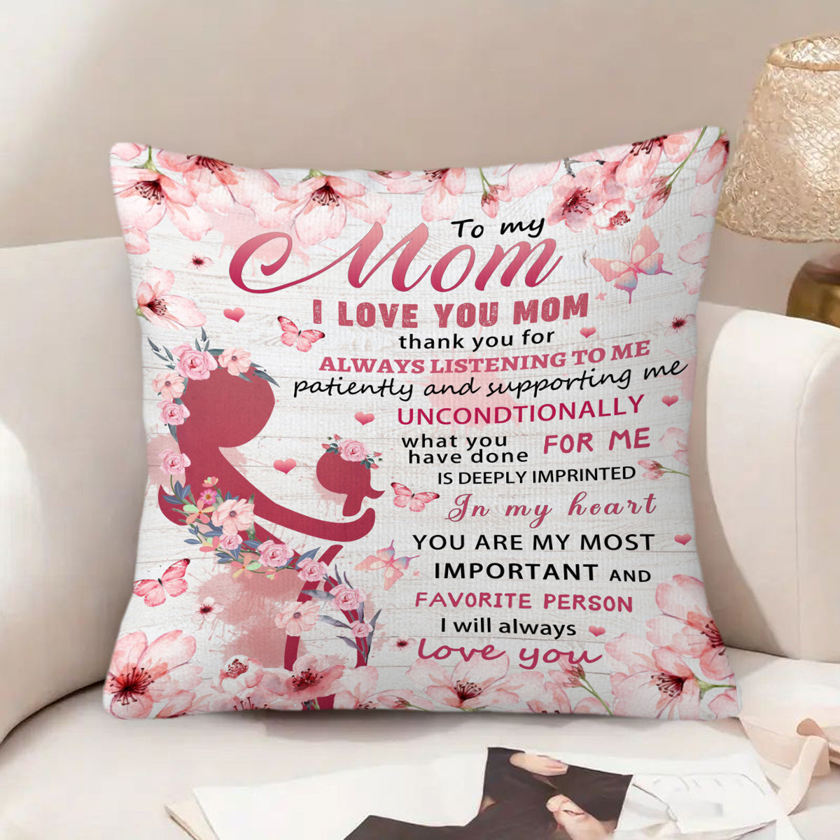 Decorative Quote Pillow for Mom – Sentimental Mother's Day Gift, Contemporary Style, for Bedroom or Living Room, Woman